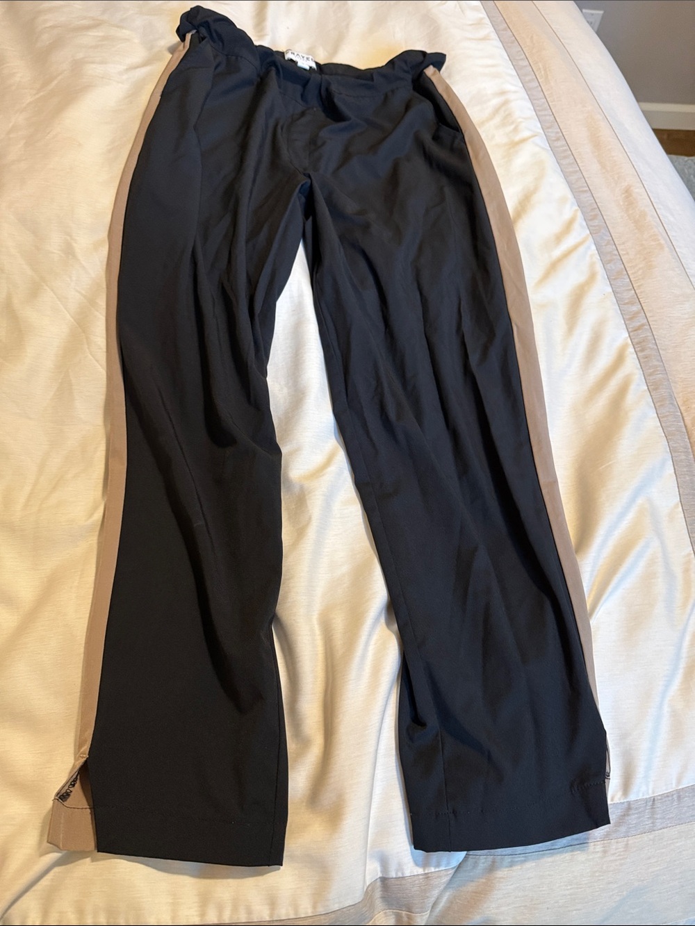Black Women's Track Trousers with Tan Side Stripe